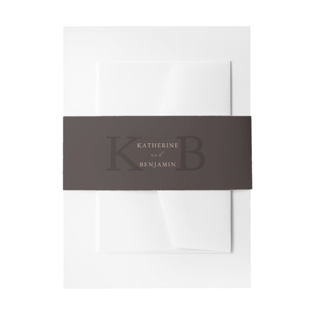 Modern Minimalist Brown Monogram Wedding Invitation Belly Band (Front Example)