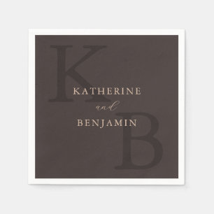 Modern Minimalist Brown Monogram Wedding Napkin