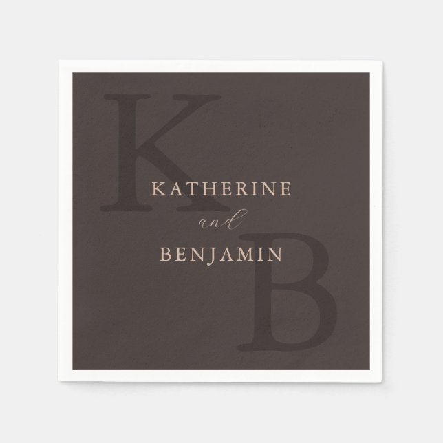 Modern Minimalist Brown Monogram Wedding Napkin (Front)