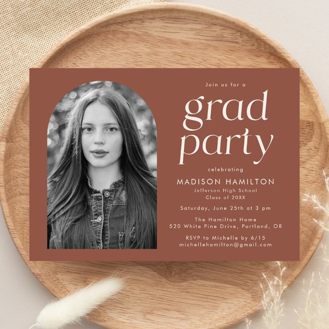 Modern Minimalist Brown Photo Graduation Party Invitation (Creator Uploaded)