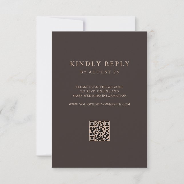 Modern Minimalist Brown QR Code Wedding  RSVP Card (Front)
