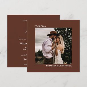 Modern Minimalist Brown Square Photo Wedding Invitation