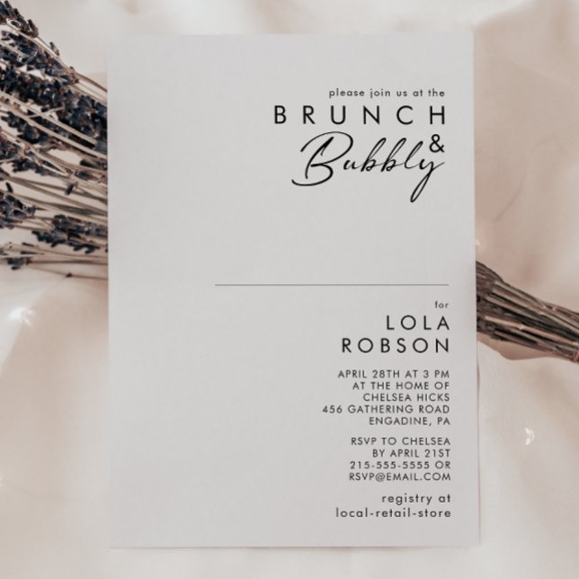 Modern Minimalist Brunch and Bubbly Shower Invitation (Creator Uploaded)