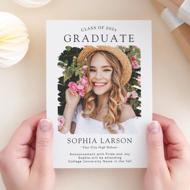 Modern Minimalist Brush Stroke Photo Graduation Announcement (Creator Uploaded)