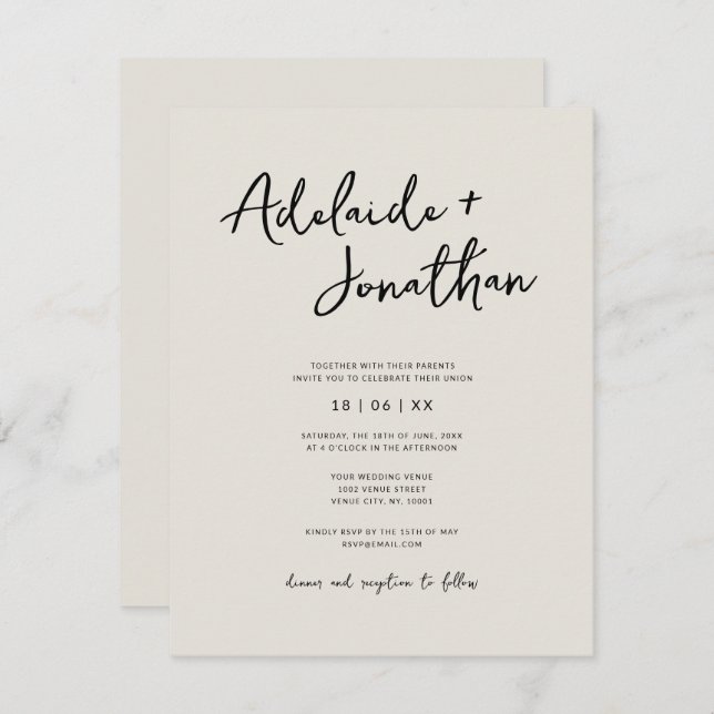 Modern Minimalist Budget Ivory Wedding Invitation (Front/Back)