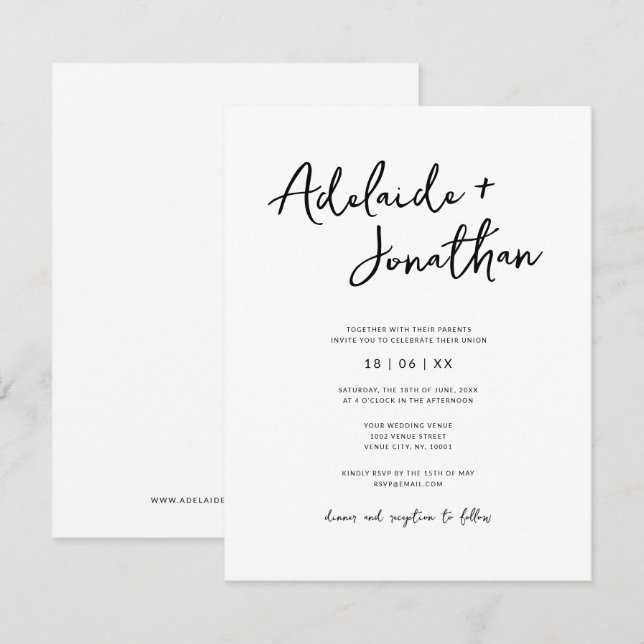 Modern Minimalist Budget Simple Wedding Invitation (Front/Back)