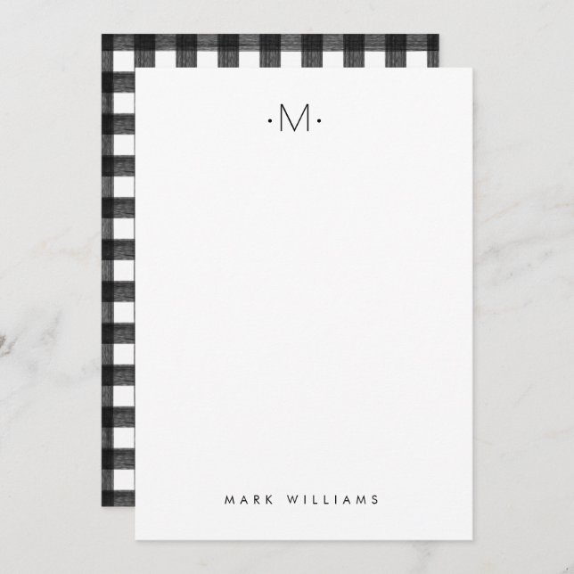 Modern Minimalist Buffalo Plaid Monogram & Name Card (Front/Back)