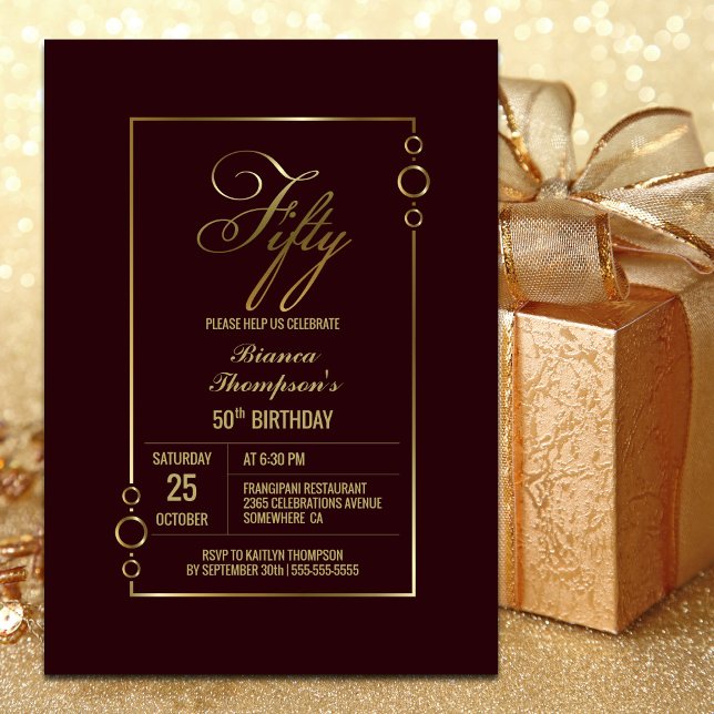 Modern Minimalist Burgundy 50th Birthday Party Invitation (Creator Uploaded)