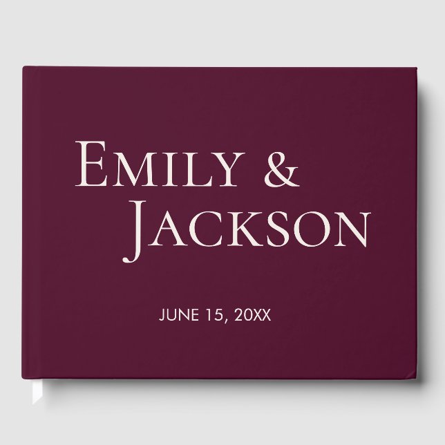 Modern Minimalist Burgundy Cream Wedding Guest Book (Front)