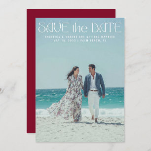 Modern Minimalist Burgundy Custom Photo Wedding Save The Date