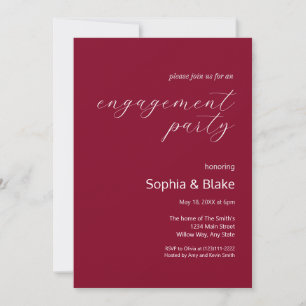 Modern Minimalist Burgundy Engagement Party Invitation