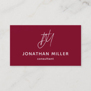 Modern Minimalist Burgundy Monogram Business Card