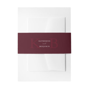 Modern Minimalist Burgundy Monogram Wedding Invitation Belly Band
