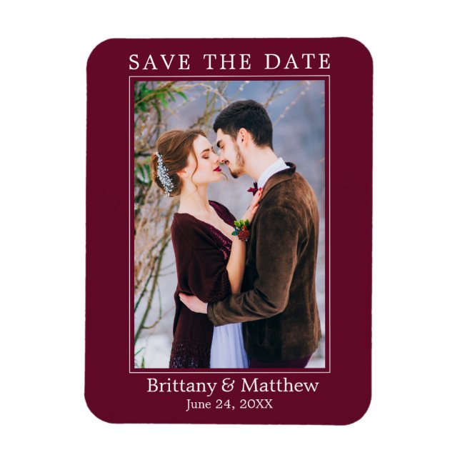 Modern Minimalist Burgundy Save the Date Magnet (Vertical)