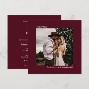 Modern Minimalist Burgundy Square Photo Wedding Invitation
