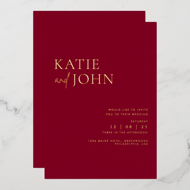 Modern Minimalist Burgundy Wedding (Front/Back)