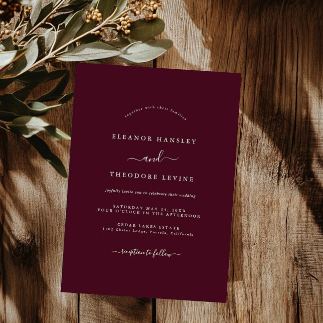 Modern Minimalist Burgundy Wedding   Invitation (Creator Uploaded)