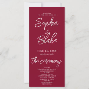 Modern Minimalist Burgundy Wedding Program
