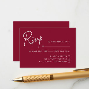 Modern Minimalist Burgundy Wedding RSVP Enclosure Card