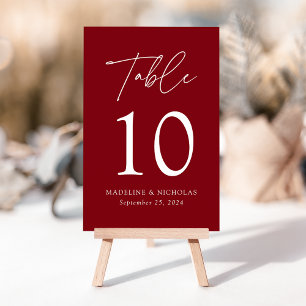 Modern Minimalist Burgundy Wedding Table Number