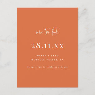 Modern Minimalist Burnt Orange Save the Date Announcement Postcard