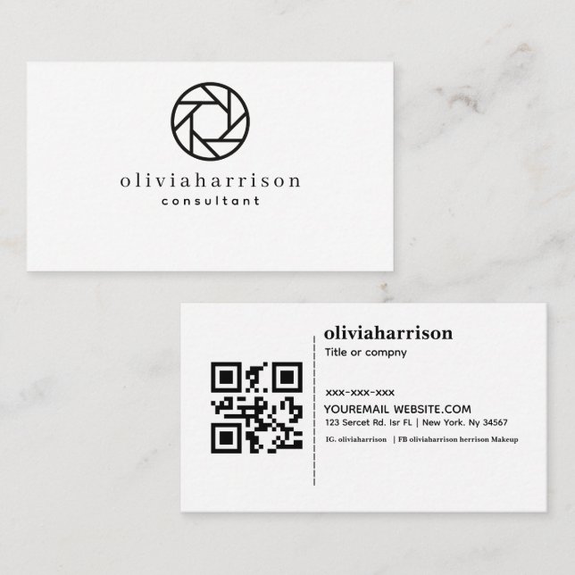 Modern Minimalist Business Card with QR Code (Front/Back)