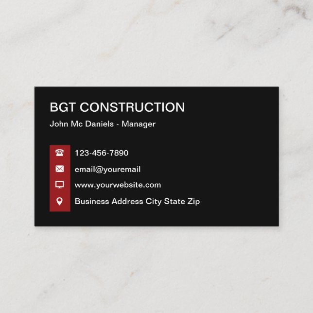 Modern Minimalist Business Cards For Construction (Front)