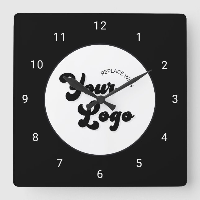Modern Minimalist Business Company Custom Logo Square Wall Clock (Front)