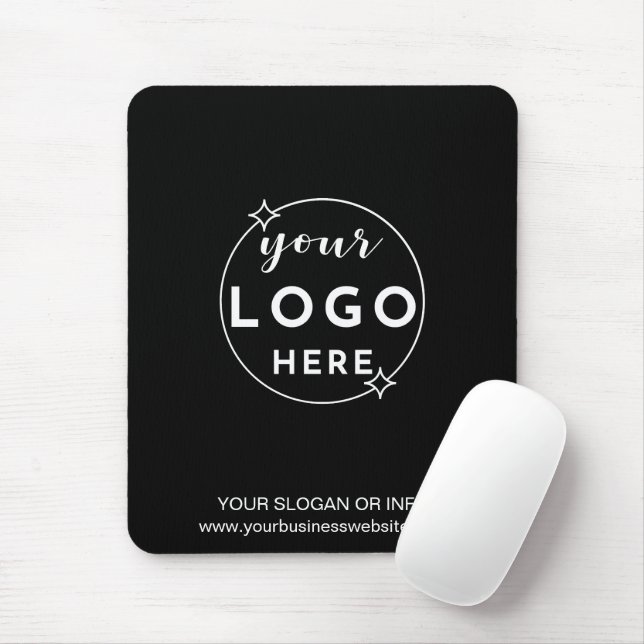 Modern Minimalist Business Custom Logo Black Mouse Mat (With Mouse)