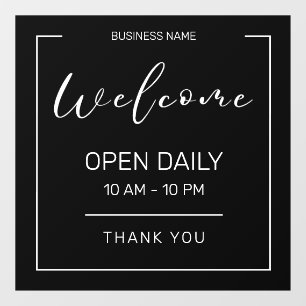 Modern, Minimalist Business Hours Store Café Open Window Cling