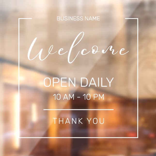 Modern, Minimalist Business Hours Store Café Open Window Cling (Sheet 2)