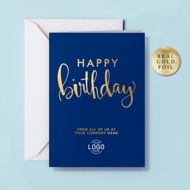 Modern Minimalist Business Logo Happy Birthday Foil Greeting Card (Creator Uploaded)