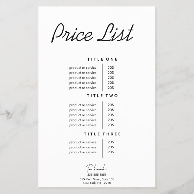 Modern Minimalist Business Price List Flyer (Front)