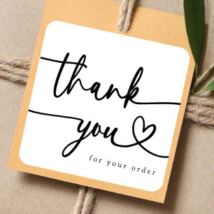 Modern Minimalist Business Thank You Script Heart  Square Sticker