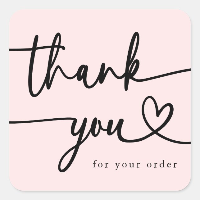 Modern Minimalist Business Thank You Script | Pink Square Sticker (Front)
