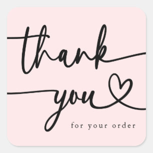 Modern Minimalist Business Thank You Script Pink Square Sticker