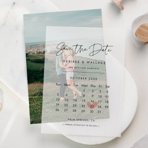 Modern Minimalist Calendar Vellum Save the Date Vellum Invitations