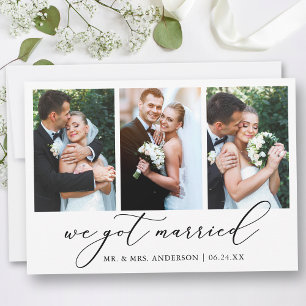 Modern Minimalist Calligraphy 3 Photo Wedding Announcement