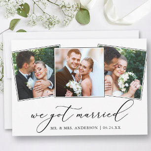 Modern Minimalist Calligraphy 3 Photos Wedding Announcement