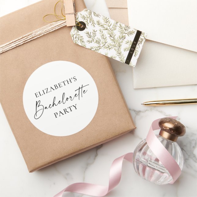 Modern Minimalist Calligraphy Bachelorette Party  Classic Round Sticker (Gifting)