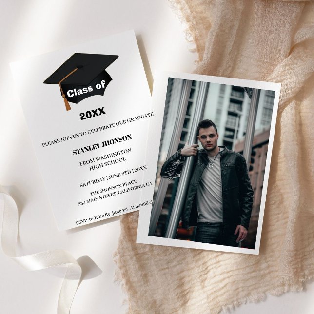 Modern minimalist Calligraphy Boy graduation Invitation (Creator Uploaded)