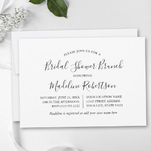 Modern Minimalist Calligraphy Bridal Shower Brunch Invitation