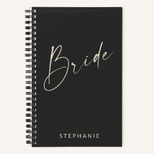 Modern Minimalist Calligraphy Bride Black White Notebook