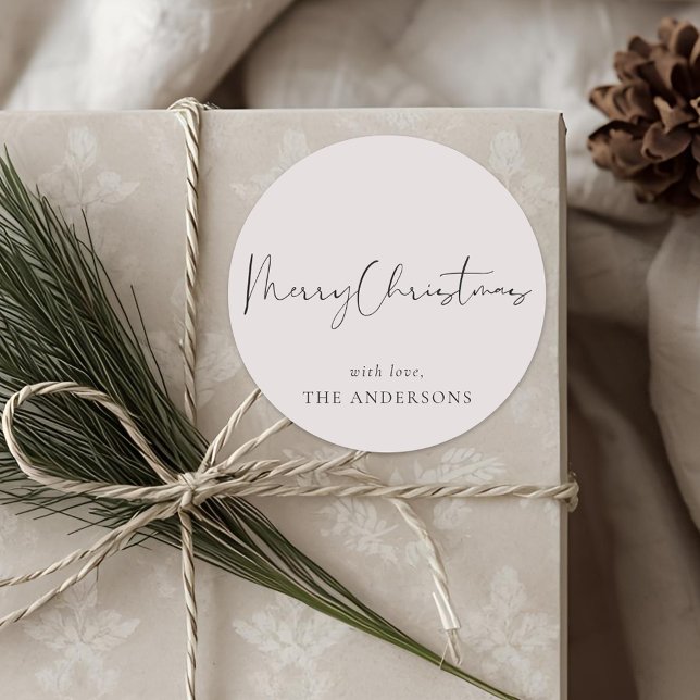 Modern Minimalist Calligraphy Christmas Classic Round Sticker (Creator Uploaded)