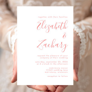 Modern Minimalist Calligraphy Coral Wedding Invitation