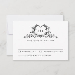 Modern Minimalist Calligraphy Crest monogram Chic RSVP Card