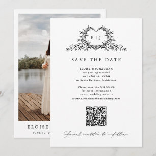 Modern Minimalist Calligraphy Crest monogram Photo Save The Date