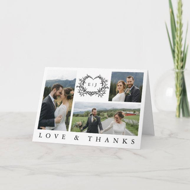 Modern Minimalist Calligraphy Crest monogram Photo Thank You Card (Front)