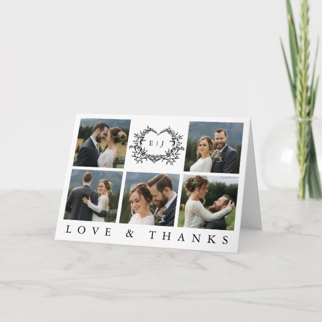 Modern Minimalist Calligraphy Crest monogram Photo Thank You Card (Front)