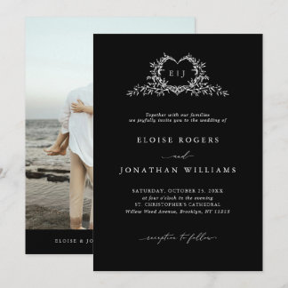 Modern Minimalist Calligraphy Crest Photo Wedding Invitation